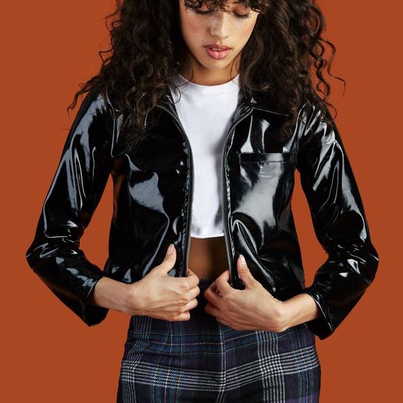 UNIF Jackets & Blazers - Unif Black Cropped Vinyl Gia Jacket-S